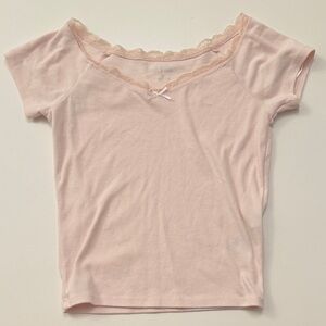 Hollister Pink Lace-Trim Short Sleeve Tee